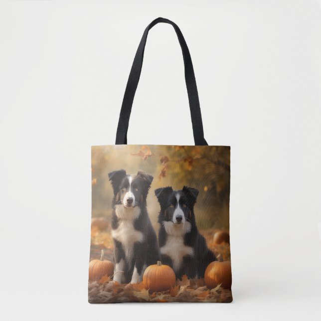 Border Collie Puppy Autumn Delight Pumpkin Tote Bag (Front)