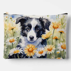 Border Collie Puppy Daisy Accessory Pouch Bag