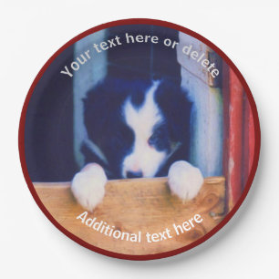 Border Collie Puppy Dog Art Personalized Party    Paper Plate