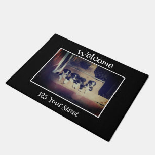 Border Collie Puppy Litter Oil Painting Welcome Doormat