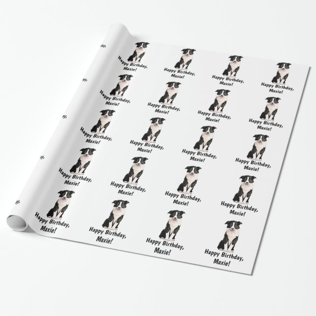 Border Collie Puppy Name Customisable Wrapping Paper (Unrolled)