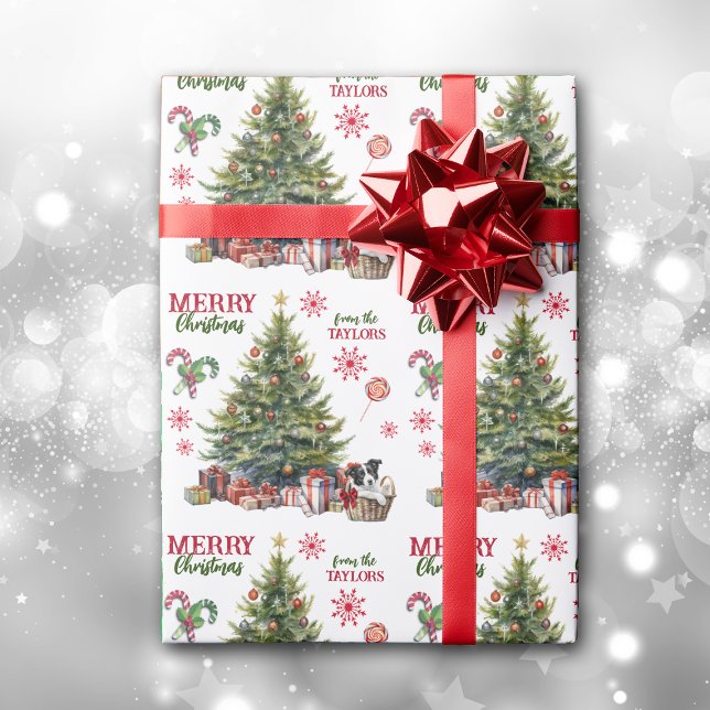 Border Collie Puppy Under the Christmas Tree Wrapping Paper (Creator Uploaded)