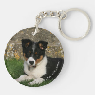 Border Collie Puppy with Leaf in Mouth Key Ring