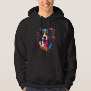 Border Collie Rainbow Splashes Retro Design Hoodie