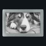 BORDER COLLIE RECTANGULAR BELT BUCKLE<br><div class="desc">A beautiful black and white watercolor of a very cute border collie.</div>