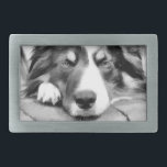 BORDER COLLIE RECTANGULAR BELT BUCKLE<br><div class="desc">A beautiful black and white watercolor of a very cute border collie.</div>