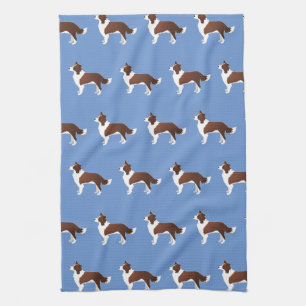 Border Collie Red Dog Breed Side View Silhouette Tea Towel