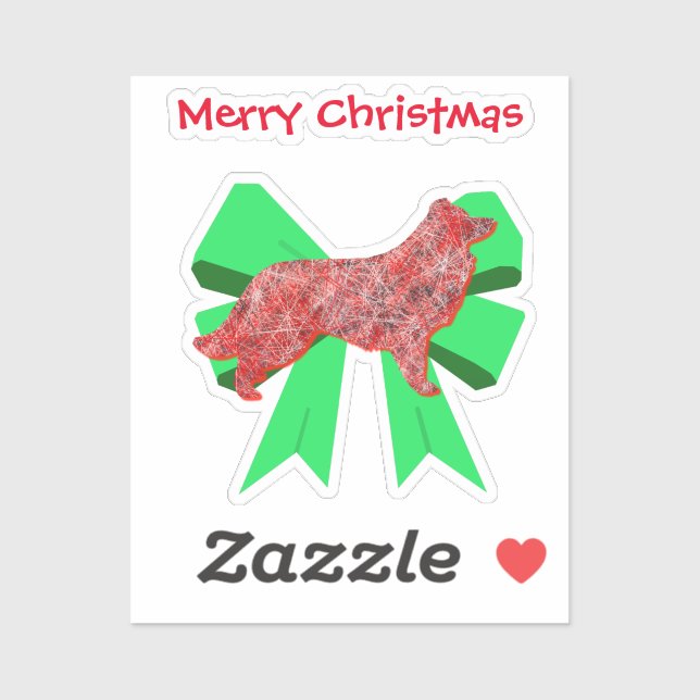 Border Collie Red Dog & Green Bow Christmas Star (Sheet)