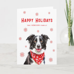 Border Collie Red Heart Bandana Christmas  Holiday Card