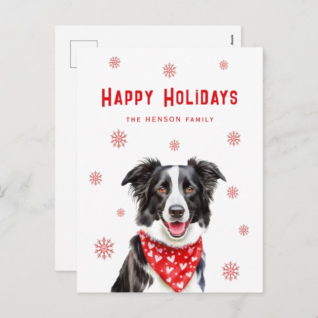 Border Collie Red Heart Bandana Christmas  Holiday Postcard (Front/Back)