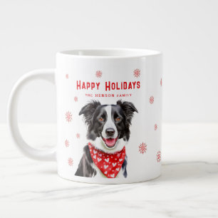 Border Collie Red Heart Bandana Christmas  Large Coffee Mug