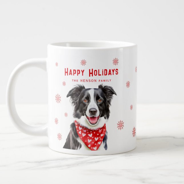 Border Collie Red Heart Bandana Christmas  Large Coffee Mug (Left)