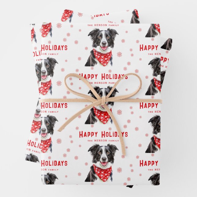 Border Collie Red Heart Bandana Christmas  Wrapping Paper Sheet (In situ)
