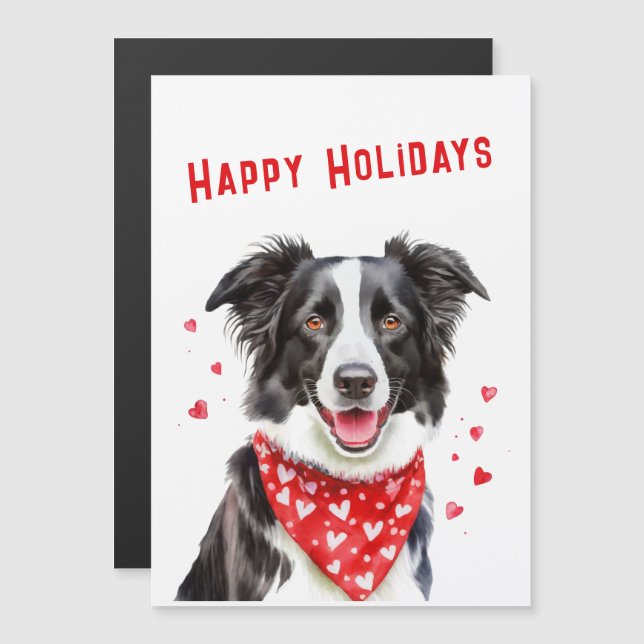 Border Collie Red Heart Bandanna Christmas Card (Front/Back)