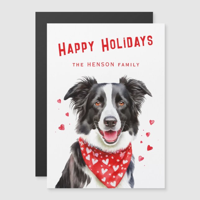 Border Collie Red Heart Bandanna Christmas Cards (Front/Back)