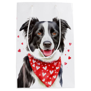 Border Collie Red Heart Bandanna Christmas Medium Gift Bag