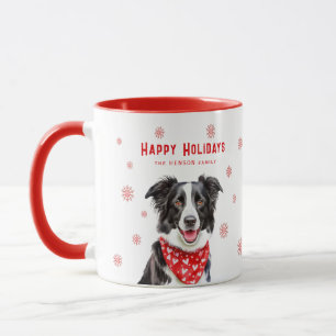 Border Collie Red Heart Bandanna Christmas Mug