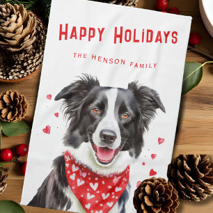 Border Collie Red Heart Bandanna Christmas Tea Towel