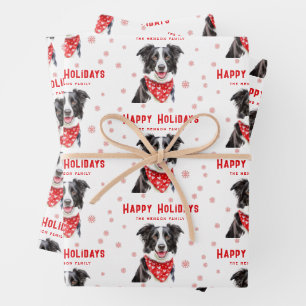 Border Collie Red Heart Bandanna Christmas  Wrapping Paper Sheet