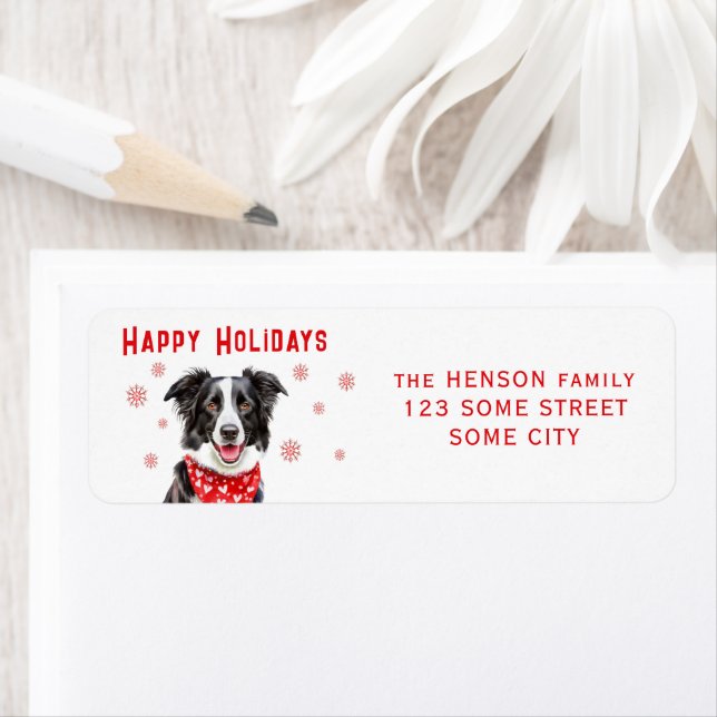 Border Collie Red Heart Bandanna Return Address  (Insitu)