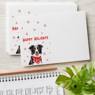 Border Collie Red Heart Bandanna Return Address  Envelope