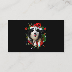 Border Collie Reindeer Santa Hat Xmas Lights Chris Business Card