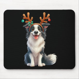 Border Collie Reindeer Santa Hat Xmas Lights Chris Mouse Mat