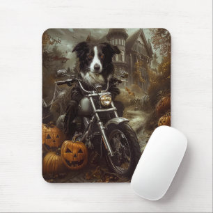 Border Collie Riding Motorcycle Halloween Scary Mouse Mat