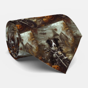 Border Collie Riding Motorcycle Halloween Scary Tie