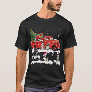 Border Collie Riding Red Truck Merry Christmas X-m T-Shirt