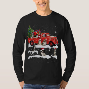 Border Collie Riding Red Truck Merry Christmas X-m T-Shirt