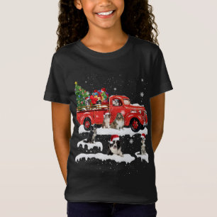 Border Collie Riding Red Truck Merry Christmas X-m T-Shirt