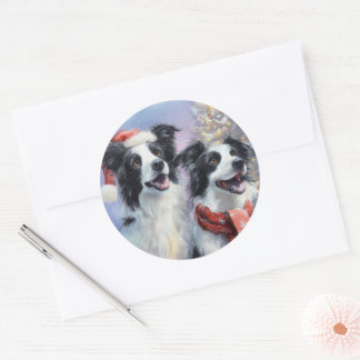 Border Collie Round Christmas Sticker