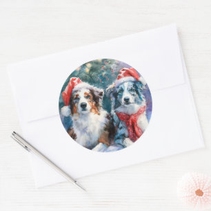 Border Collie Round Christmas Sticker
