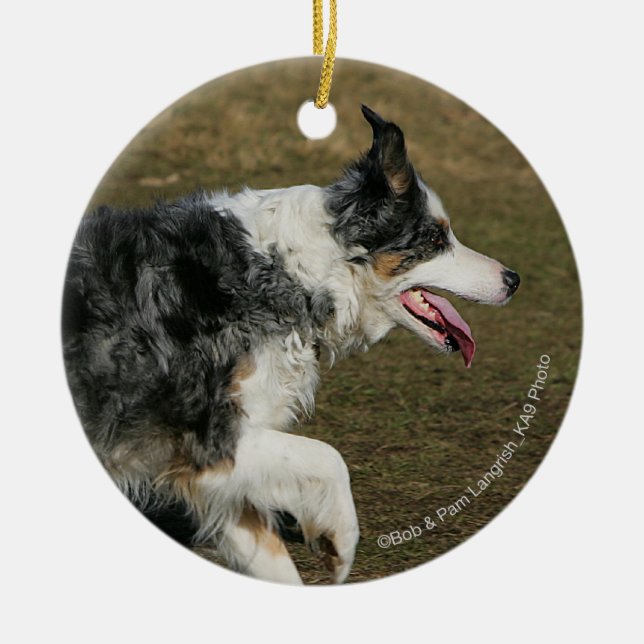 Border Collie Running 1 Ceramic Tree Decoration (Front)