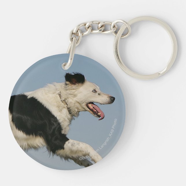 Border Collie Running 2 Key Ring (Back)