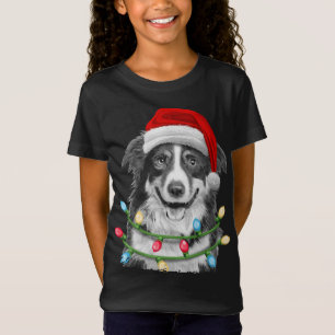 Border Collie Santa Christmas Tree Lights Xmas Dog T-Shirt