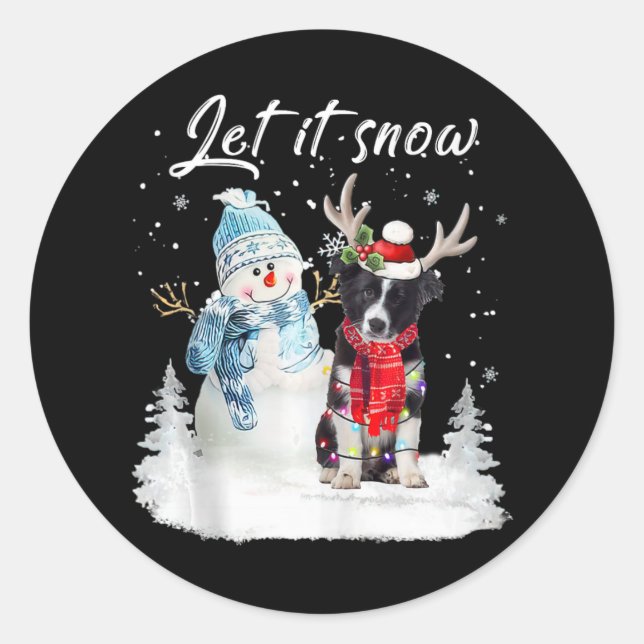 Border Collie Santa Dog Christmas Snowman Xmas Paj Classic Round Sticker (Front)