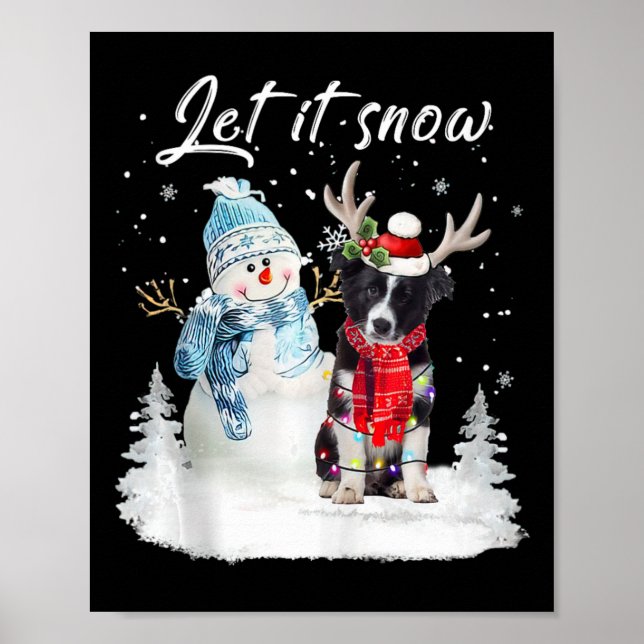 Border Collie Santa Dog Christmas Snowman Xmas Paj Poster (Front)