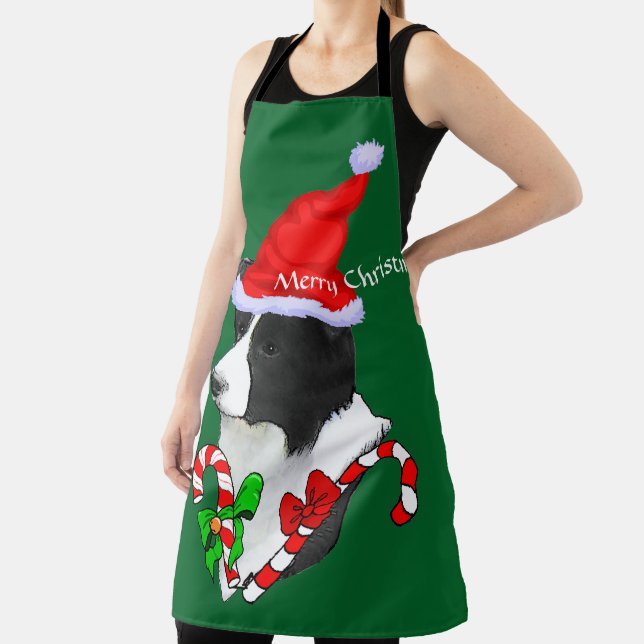 Border Collie Santa Hat Christmas Apron (Insitu)