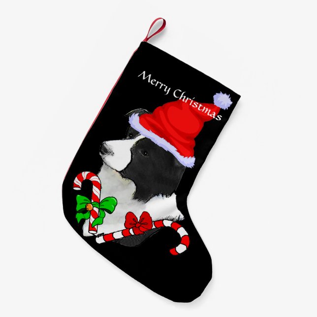 Border Collie Santa Hat Christmas Small Christmas Stocking (Front (Hanging))