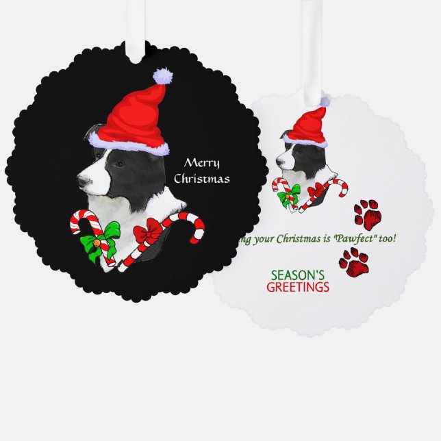 Border Collie Santa Hat Christmas Tree Decoration Card (Front/Back)