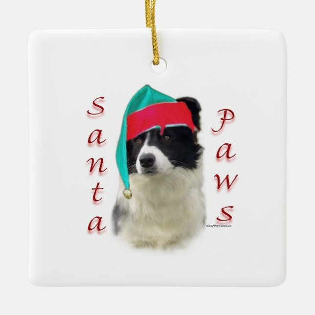 Border Collie Santa Paws Ceramic Ornament (Front)