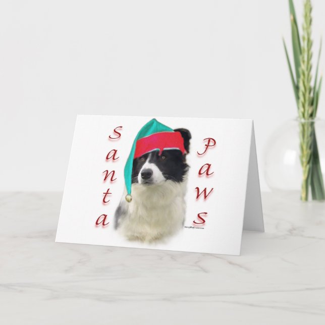 Border Collie Santa Paws Holiday Card (Front)