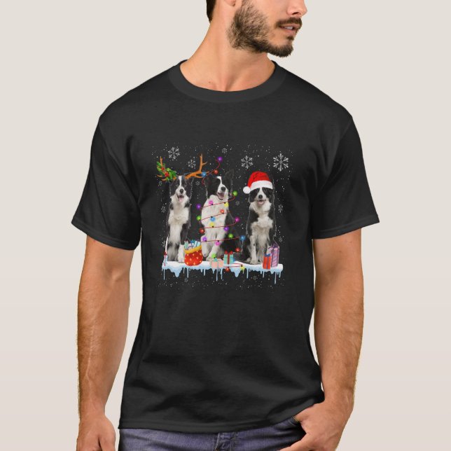 Border Collie Santa Reindeer Light Dog Snow Xmas P T-Shirt (Front)