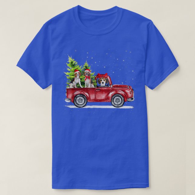 Border Collie Santa Reindeer Red Truck Snow Christ T-Shirt (Design Front)