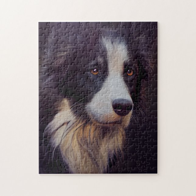 Border Collie Sheep Dog Portrait Painting Jigsaw Puzzle (Vertical)