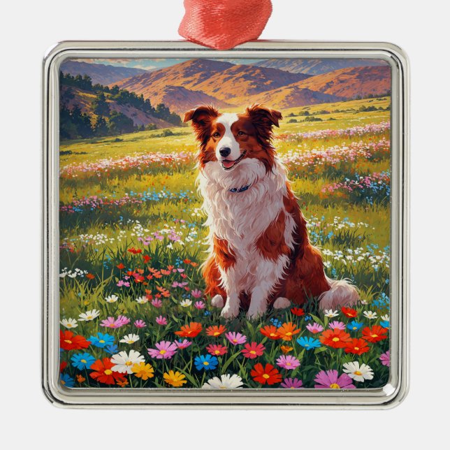 Border Collie Shepherd Dog Metal Tree Decoration (Front)