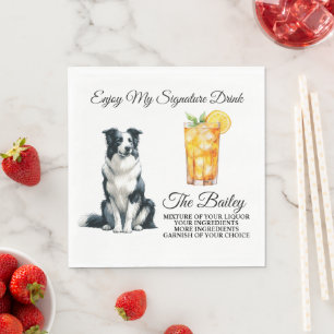 Border Collie Signature Drink Wedding Napkin