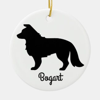 Border Collie Silhouette Ceramic Ornament